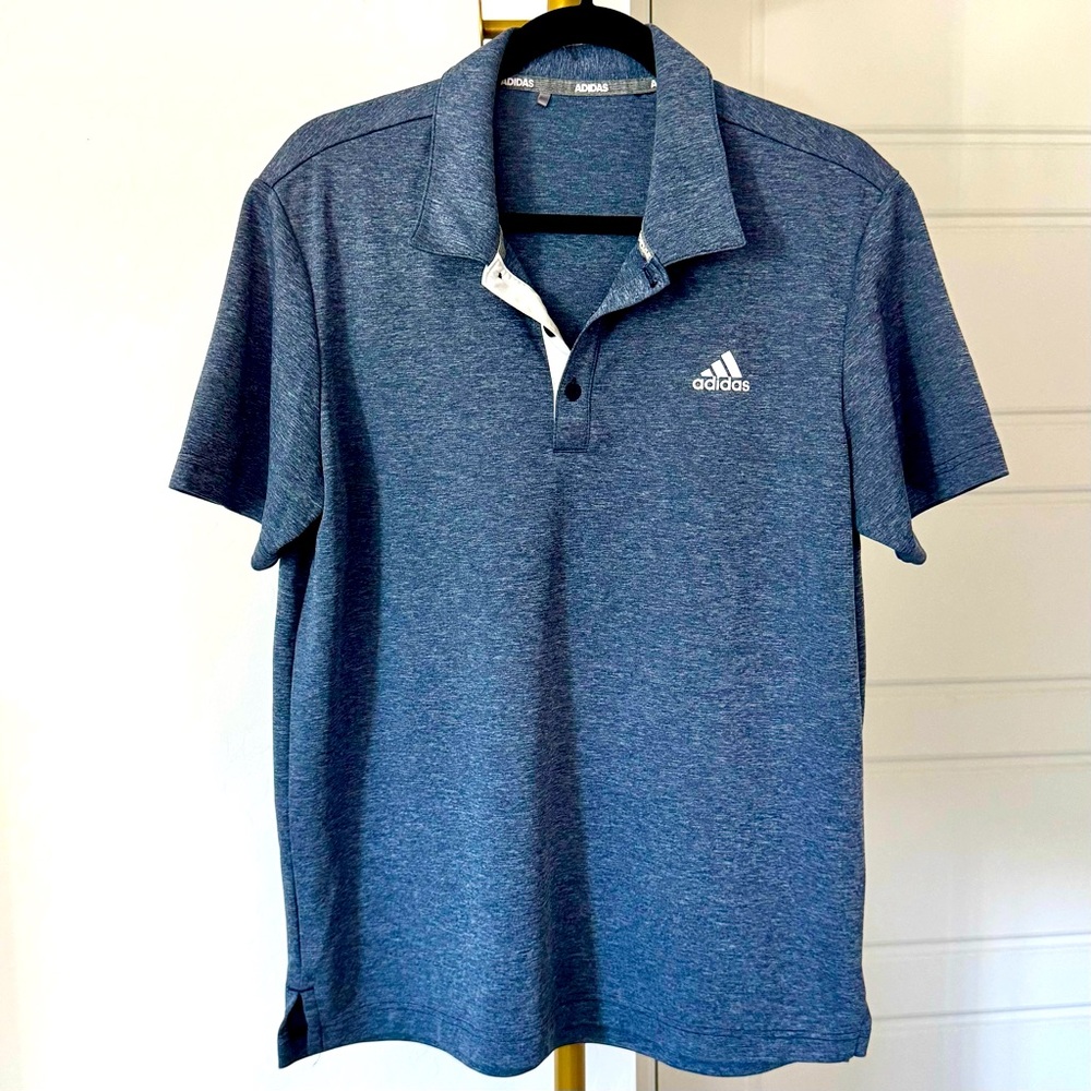 Men's Heather Blue Preppy Golf Short Sleeve Moisture Wicking Polo Shirt Size M